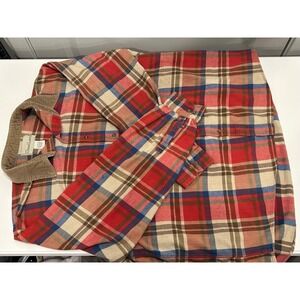 GreatLand Flannel Shirt Mens XXL Tall Red Blue Plaid Corduroy Collar Long Sleeve